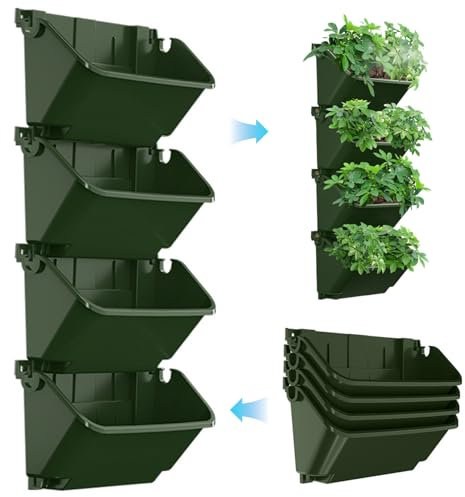 CUCUFA Vertical Garden Planters, 4PCS 350ML Stackable Self Watering Wall Planter, Plastic Vertical Planters Outdoor for Indoor/Balcony/Terrace Decoration, Wall Planter