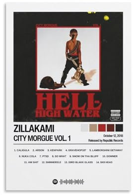 Zillakami Poster City Morgue Vol. 1 Albumposter, dekoratives Gemälde, Leinwand, Wandposter für Raumdekoration, ästhetische Sportlandschaft, Büro, Raumdekoration, Geschenk, 30 x 45 cm, ungerahmter Stil