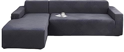 GUYIRT Couch Überwurf L Form Kratzfest Katzen, Sofa Überzug L Form, Sofabezug Ecksofa L Form, Sofa Abdeckung rutschfest, Für Wohnzimmer (dunkelgrau,3+2 Sitzer)