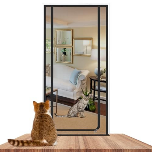 Katzennetz für Balkon Katze Mesh Haustiere Bildschirm Tür mit Reißverschluss Cat Screen Door for Wohnzimmer, Schlafzimmer, Küche, Terrasse, Hund Katze Gittertür (90x200cm)