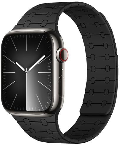 Amizee Compatibile con Cinturino Apple Watch 49mm 46mm 45mm 44mm 42mm 41mm 40mm 38mm, Cinturino Silicone Magnetiche per iWatch Ultra 2 Series 10 9 8 7 6 SE 5 4 3 2 1 (38/40/41/42, Nero)