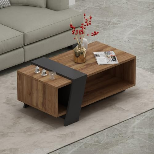 HOMIDEA MELISA Niedriger Couchtisch – Sofatisch – Moderner Couchtisch in einem modischen Design mit Ablage 91,8 x 48,8 x 35 cm (Briarsmoke)