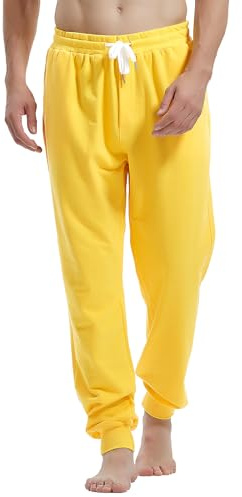 Amy Coulee Pantalon de Jogging en Coton pour Homme avec Poches, Pantalon de Loisirs de Fitness avec Cordon de Serrage, Jaune, XXL