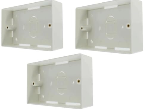 Surface Mounted Electrical Pattress Box, 2 Gang, White, (3 Pack)