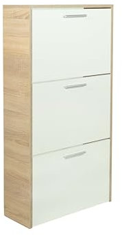 Genérico KAMIBIA | Zapatero de 3 Puertas, Roble/Blanco, 18 Pares de Capacidad, 112 cm Altura, 60 cm Ancho, 22 cm Profundidad