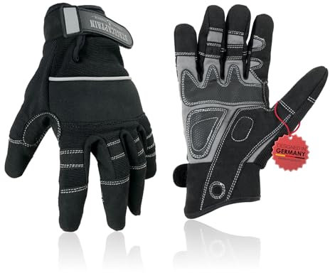 Stagecaptain RGL-5F Rigger Handschuhe - Arbeitshandschuhe für Herren - Größe M - lange Finger und Innenfläche aus Kunstleder - Aufgesetzte Verstärkungen - Schwarz/Grau