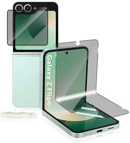 HinZann Privacy Pellicola Protettiva per Samsung Galaxy Z Flip 6 5G/Z Flip 7 FE 5G, [1+1 Pezzi] Anti-Spia Vetro Temperato + Anti-Spy Flessibile TPU Film, Durezza 9H per Galaxy Z Flip 6 / Z Flip 7 FE