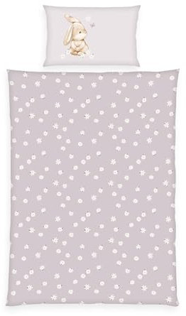 Herding babybest Bettwäsche Flower Bunny, Kopfkissenbezug ca. 40 x 60 cm, Bettbezug ca. 100 x 135 cm, Mit Knopfleiste und Hoteleinschlag, 100% Baumwolle, Flanell, Lila