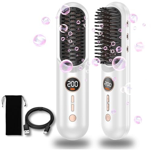 UKLISS Cordless Hair Straightener Brush, Upgraded Pro Portable Mini Straightening Brush for Travel, Negative Ion Hot Comb Wireless Hair Straightening Brush for Women, 9000 mAh USB Cordless Hair Styler