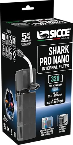 Sicce Shark Pro Nano 320 - Filtro interno per acquario, 85 GPH, fino a 20 galloni, barra spray silenziosa, mini acquario per pesci e tartarughe