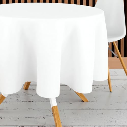 Cozy Home & Living Weiße Tischdecke 160 cm, Rund, Klassisch Weiß Tischdecken - Elegant, Wasser- und Fleckenabweisend, Abwaschbar