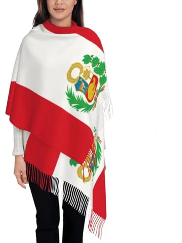 KETAFOUND Winterschals Für Damen – Schals Mit Peruanischem Flaggenmuster, Lange, Weiche Und Warme Stola Für Damen Zu Weihnachten, Schal Mit Quaste, Große Pashmina-Schals, Peru, Einheit
