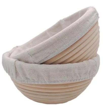 Round Bread Banneton Proofing Basket Kit Bowl Set of 2 Sourdough Natural Rattan Proofing Baskets 7 Inch with Cloth Liner for Artisan & Home Bakers