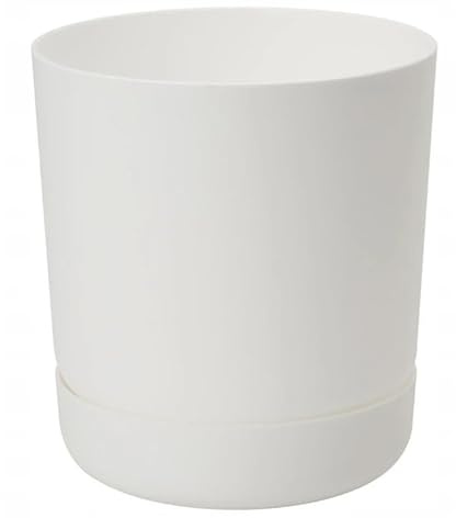B2C Plant Pot with Saucer Flowerpot Round Plastic Modern Decorative 6 Pastel Colours Round Minimalistic Home Patio 1.5L 2.3L 3.3L (White, 17cm)