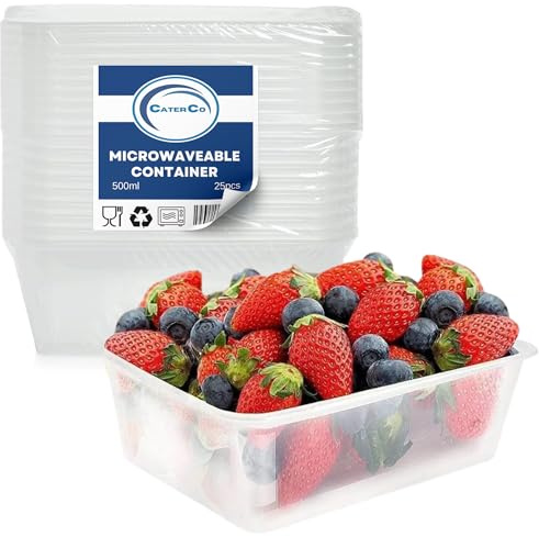 CaterCo 500ml Plastic Food Containers with Lids - Set Of 25 - BPA Free, Reusable & Disposable Meal Prep Containers - Microwave & Freezer Safe, Cooking, Takeaway, Storage (500ml - Set Of 25)