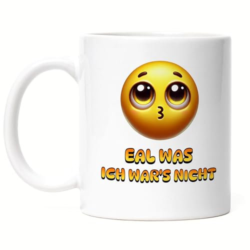 Hey!Print Egal Was Ich War’s Nicht Tasse Weiß Lustige Emoji Spruch Geschenk Humor Smiley Spaß Design