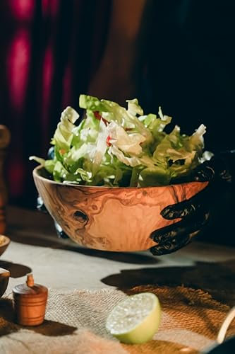 Bea crafty Schüssel aus Olivenholz, handgefertigte Salatschüssel, Tischdekoration, Küchenzubehör (Durchmesser 16-17 x H 5-7 cm)