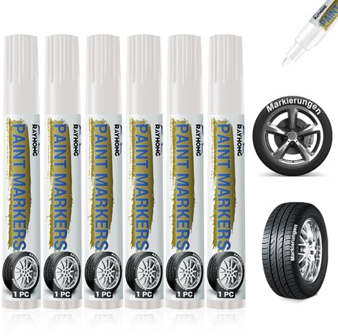 tlidfgeo 6 Stück Autoreifen Stift, Weißer Reifenmarker Hohe Kapazität Reifenstift, Wasserfest Autoreifen Marker, Reifen Lackstifte für Auto Motorrad Reifen