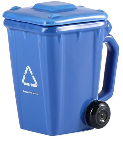 furuide 400ml Trash Can Shaped Coffee Cup,Recycling Bin Mug,Multiple Color, Complimentary Spoon (Blue)
