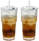 NPXUAMTJ Lot de 2 gobelets en verre à deux parois de 600 ml avec couvercle et paille - Récipient pratique pour boissons froides pour café, jus, thé