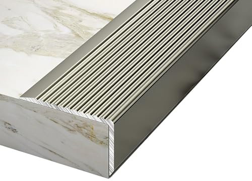 Rutschfeste Treppenkante (40 x 30 mm), Wasserdichte Treppenkantenprofil Treppenprofil L-Form, 90 cm Alu Stufen-Kantenprofil für Innen- und Außenbereich(Brown)