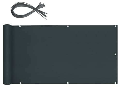 Sekey Balkon Sichtschutz Oxford mit Kabelbinder 80x500cm, Balkonabdeckung Balkonverkleidung Blickdicht, Wasserdicht Windschutz, Anthrazit