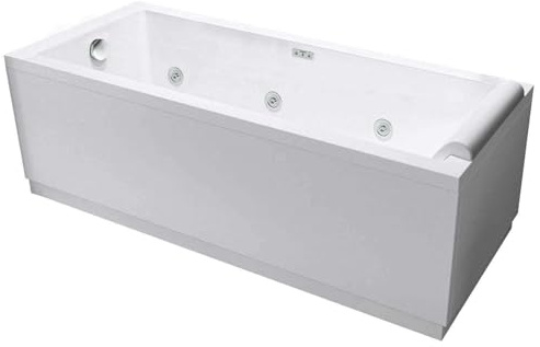 Novellini Calos 2.0 – Badewanne Hydro Plus Seitenwasserstoff 6 Düsen Desinfektion Airpool 12 Jets 170 x 75 cm reversibel rechteckig 3 Platten Acryl Farbe weiß glänzend Säule Kissen Display