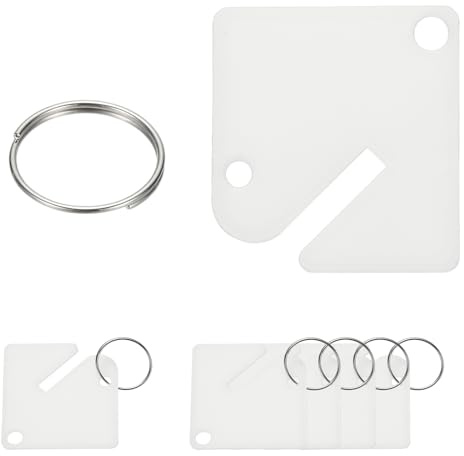 PATIKIL 100 Stück Schlüsselanhänger 1.5 Zoll Plastik Aufhänger Schlitze Schlüsselanhänger Quadratisch Blank Beschreibbar Langlebig Mit Metallring Für Schränke Boxen Spinde Weiß
