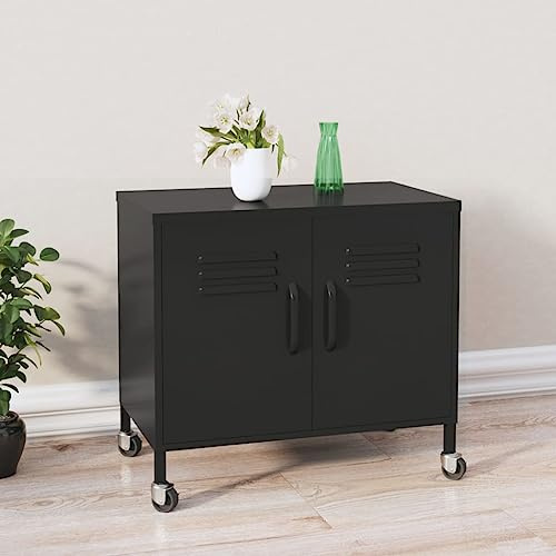 RMIHSJG Stahlschrank Aufbewahrungsschrank Metallschrank 60x35x56 cm Schwarz mit Rollen und verstellbarem Einlegeboden für Büro Haushalt Lagerung