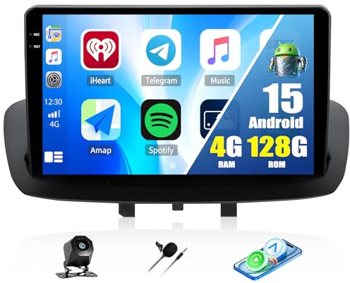 Android 15, 4G+128G GOHHDL Autoradio für Renault Megane 3 Export 2009-2014 Carplay Android Auto, 9 Zoll Touch Radio 2Din mit GPS Navi WLAN Bluetooth FM/RDS EQ SWC Rückfahrkamera&Mic