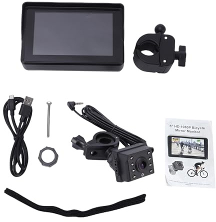 Naroote Fahrrad-Rückfahrkamerasystem mit 1080P-Display, Nachtsicht für Mountainbike, Rennrad-Lenkerspiegel, ABS Schwarz