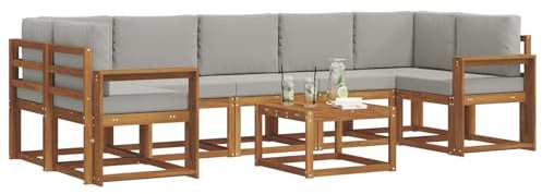 vidaXL Outdoor-Sofagarnitur mit Kissen 8 pcs Natürlich und Hellgrau