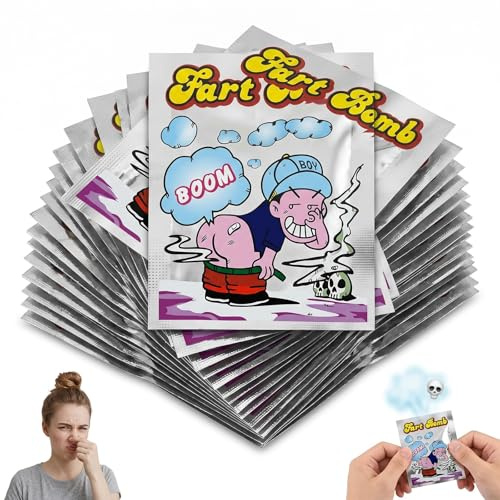 FIQLUL 30 Stück Stinkbomben Set - Extrem Stinkend Furzbomben für Kinder & Erwachsene - Fart Bomb Scherzartikel für Halloween, 1. April, Karneval & Party Pranks - Witzspielzeug 7 x 9 cm