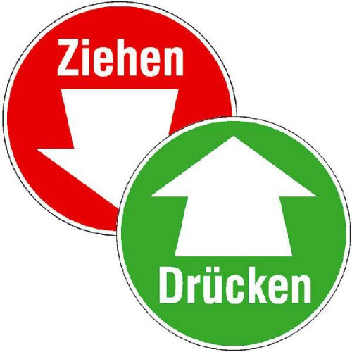 Türschilder für Glastüren Drücken / Ziehen mit Pfeil Doppels, PET Folie,10cm