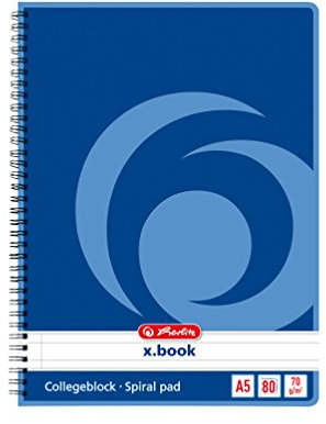 Herlitz 297515 Notizblock mit Seitenspirale, 70 g/qm, A5, liniert, 80 Blatt (4er Packung, Blau)