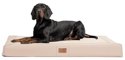 tierlando® Orthopädische Hundematratze Oscar VIP aus Kunstleder und Velours mit Visco-Schaumfüllung, druckentlastende Hundematte mit Rutschfester Unterseite Größe: 100x80cm | Farbe: 05 Creme