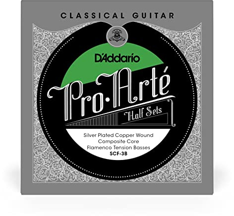 D’Addario Guitar Strings - Pro-Arte Nylon Guitar Strings - SCF-3B - Classical Guitar Strings - Half Sets, Flamenco Tension, Silver Plated Copper-Composite Core
