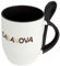 Löffeltasse mit Namen Casanova - Motiv Schokoladenbuchstaben - Namenstasse, Kaffeebecher, Mug, Becher, Kaffeetasse - Farbe Schwarz