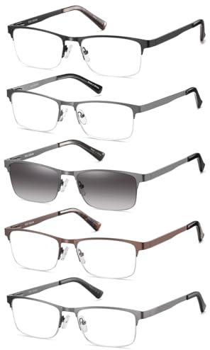 EYECEDAR 5 Stuks Lesebrille Herren Metall Rahmen Rechteckiger Stil Federscharniere Enthalten Sonnenbrillen Lesebrillen 1.00