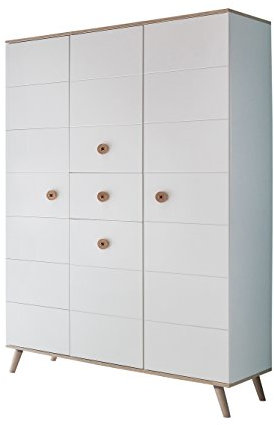 Wimex Kleiderschrank/ Drehtürenschrank Billund, (B/H/T) 125 x 202 x 55 cm, Weiß/ Absetzung Eiche Sägerau