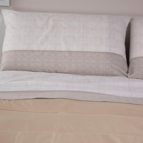 LARA MORADA-Set Completo Letto Lenzuola Flanella Singolo, 100% Cotone Anallergico, Anti Pelucchi, Made in Italy, MOD: Contry Tortora Singolo