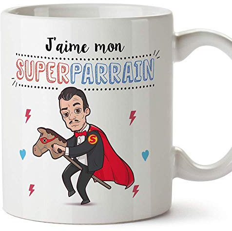 Mugffins Parrain Mug/Tasse – J'aime Mon Super Parrain – Tasse Originale/Cadeau Anniversaire/Fête des Pâques/Future Parrain. Céramique 350 ML