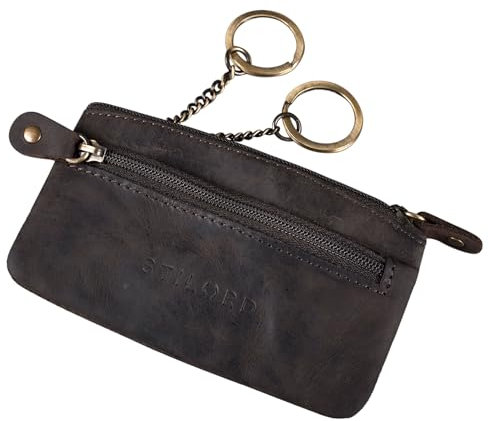 STILORD 'Theo' Astuccio Portachiavi in Pelle Portamonete con Anelli per Chiavi Mini Portafoglio Piccolo con Cerniera Uomo Donna anti RFID, Colore:marrone scuro