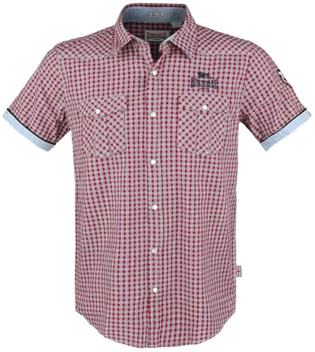 Lonsdale London Berny Homme Chemise Manches Courtes Rouge XL 100% Coton Slim Fit