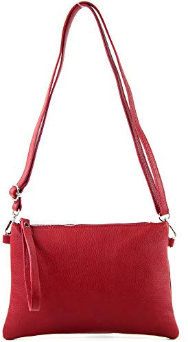 modamoda de T186 Damen Leder Clutch Umhängetasche Abendtasche handmade in Italy, Farbe:Rubinrot
