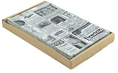 Hostelnovo - 500 Unidades de Papel antigrasa para Envolver Alimentos - Medida única de 32 x 20 cm - Especial para Basket Chips y Cualquier Tipo de Recipiente - Papel de periódico