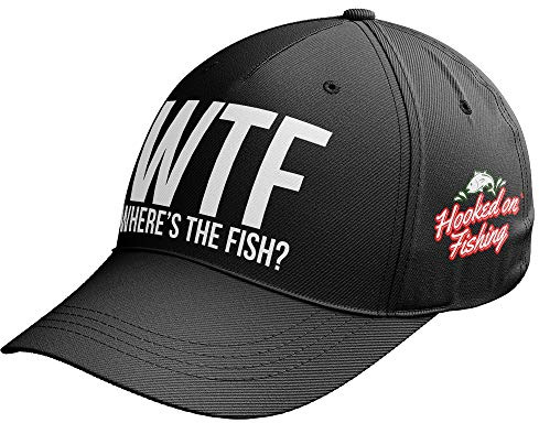 Angelgeschenke für Herren – Angelhut – WTF Wheres The Fish Fishing Baseball Cap Hat Herren Lustiges Angelzubehör, Schwarz , Einheitsgröße