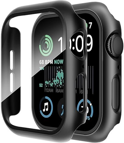 ULuck 2 Pack Case with Tempered Glass Sceen Protector Compatible with Apple Watch Series 6/SE/5/4 40mm,Hard PC Case Ultra-Thin Overall Protective Cover For Iwatch 40mm-Black