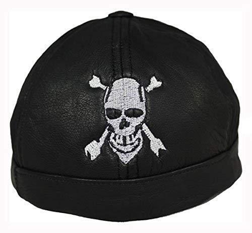 EURO STARS Motorrad Cap ohne Schirm mit Totenkopf Motiv, Mütze Docker Cap Trucker Biker, Real Leather cap