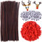 450 Stück Pfeifenputzer Set,150 Stück Pfeifenreiniger Braun,150 Stück Wackelaugen Selbstklebend,150 Stück Rote Pom Poms,Bastelzubehör Kinder,Chenille Draht,Weihnachten Rentier(B)